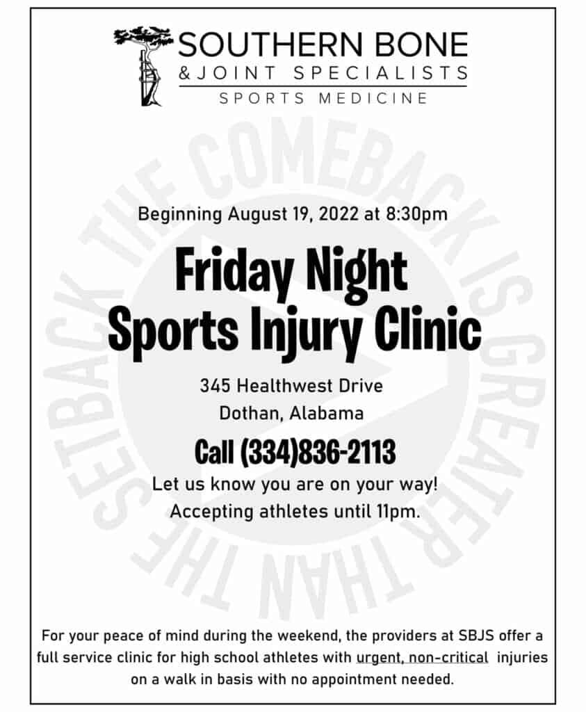 Friday Night Sports Injury Clinic Southern Bone & Joint Specialist